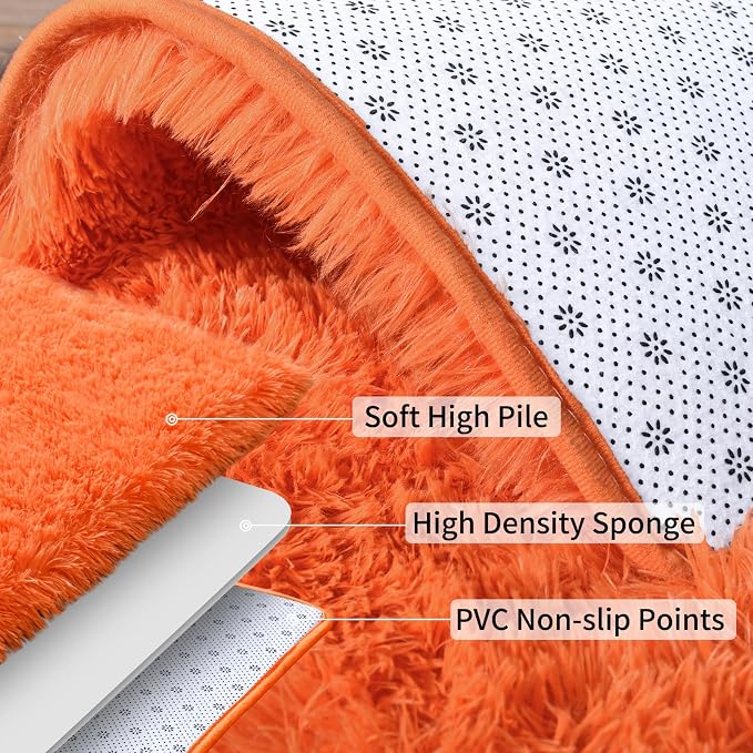 Soft Runner Rugs for Bedroom Hallways, 2x3 Orange Fluffy Shag Throw Area Rug - Image 4