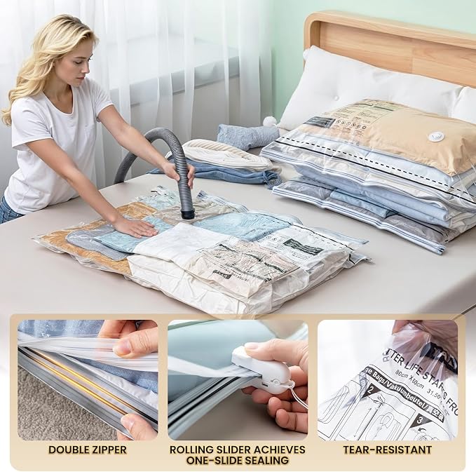 TAILI 4 Pack Vacuum Storage Bags, Jumbo LONG SIDE ZIP, Space Saver - Image 6