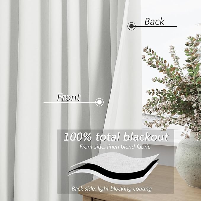 100% Blackout Extra Wide 100 Inch Linen Silding Door Curtains 90 Inches Long - Image 3