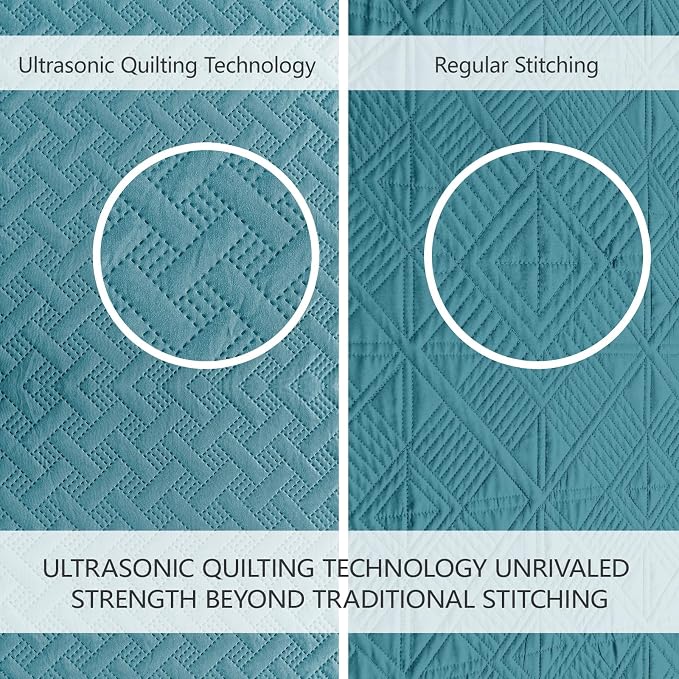 FLYMME Quilts King Size, Lightweight Teal Bedspreads, Basket Weave Pattern - Image 3