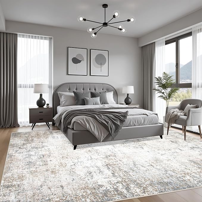 10x12 Area Rug Living Room: Modern Washable Indoor Carpet Brown | - Image 3