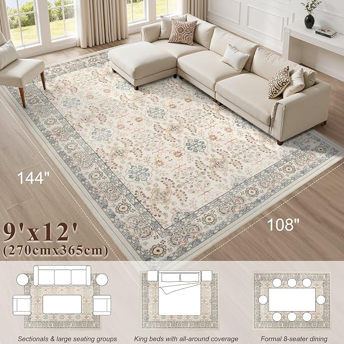 cotiled 9x12 Area Rug for Living Room, Traditional, Dining Room, and Home Office - Image 9