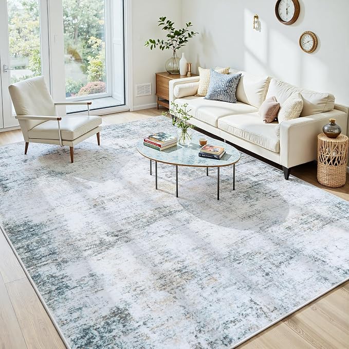 8x10 Washable Area Rug for Living Room Bedroom: Non-Slip Modern Blue Grey | - Image 2