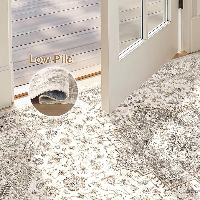cotiled 3x5 Area Rug for Living Room, Traditional, Light Brown | Washable Soft - Image 4