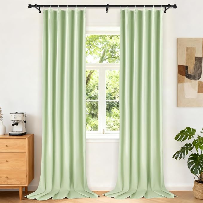 Etherealveil Pastel Green Pinch Pleated Blackout Curtains 2 Panels 40"x120" | by Etherealveil