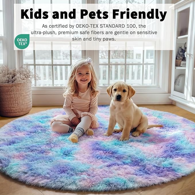 Rainbow Round Area Rugs 5ft, Soft Bedroom Circle Rug Mats - Image 5