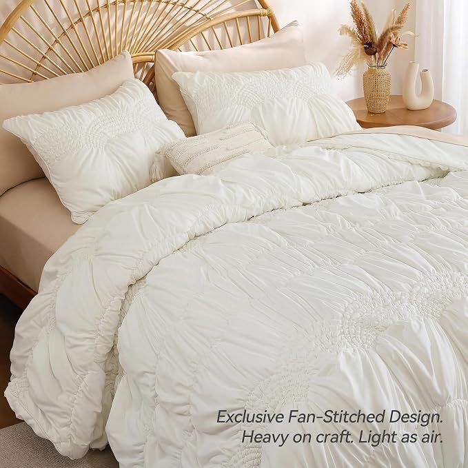 JANZAA King Size Quilt, Cream White King Quilt Bedding Set - Image 2