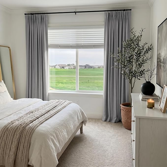 Pinch Pleated Full Blackout Faux Linen Curtains 90 Inches Long | Dark Grey - Image 5