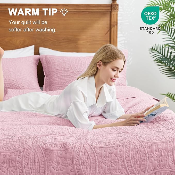 Love's cabin Twin Quilt Set Pink Bedspreads - Image 4