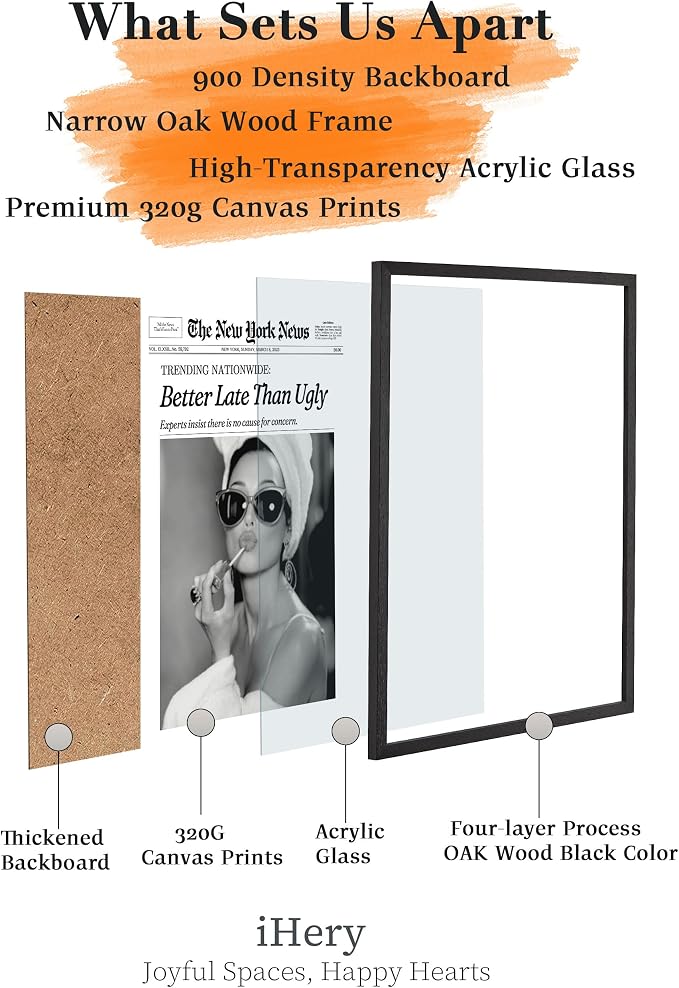 iHery 12x16in Audrey Hepburn Better Late Than Ugly Framed Bathroom Art | - Image 4