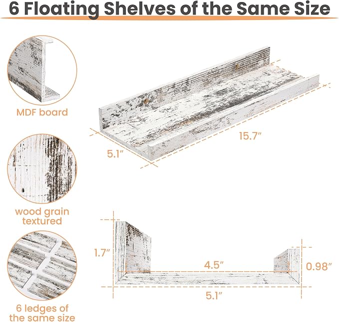 upsimples Floating Shelves for Wall Decor Storage Rustic White, Laundry Room - Image 3