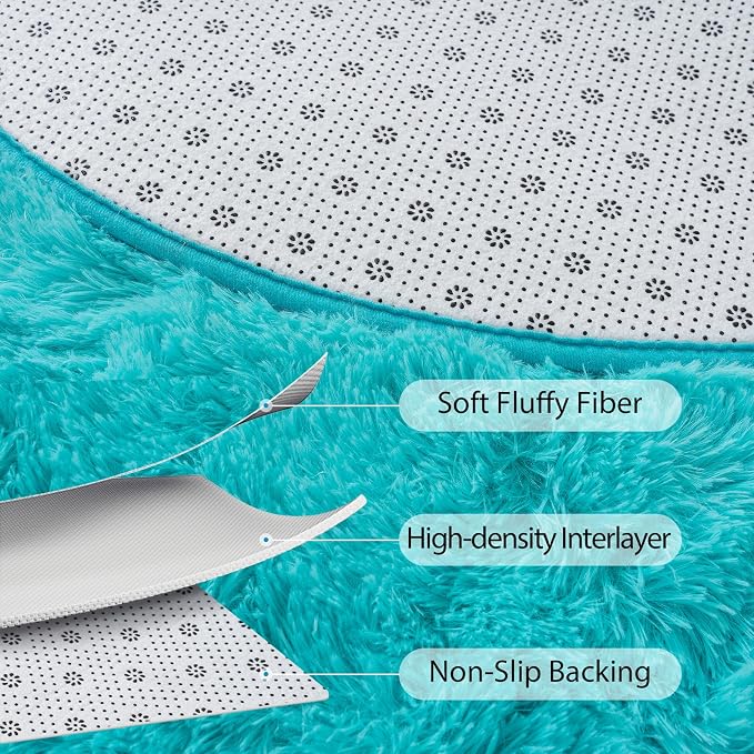 Goideal Fluffy Bedroom Rug, Small Oval Area Rugs, Teal Shag Bedside Carpet - Image 6