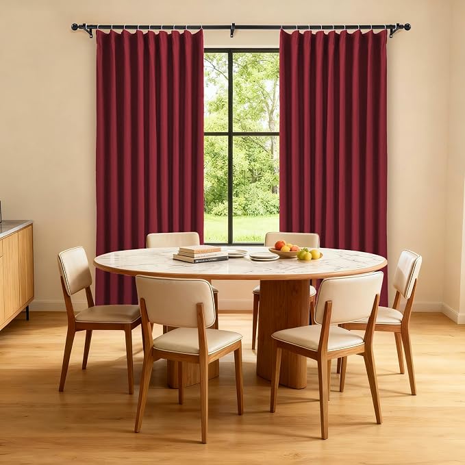 Etherealveil Wine Red Pinch Pleated Blackout Curtains 2 Panels 60"x95" | Back - Image 2