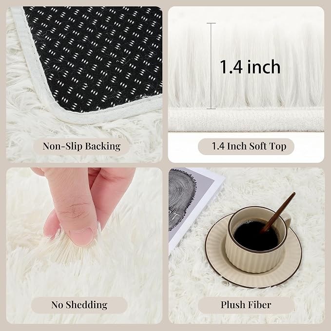 PLHXFR 5x7 Area Rugs Living Room: Fluffy Bedroom Rug Shag Carpet White | - Image 4
