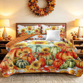 Yiran Happy Thanksgiving Harvest Quilt Queen Size, Fall Bedding Set | Pumpkin by Yiran