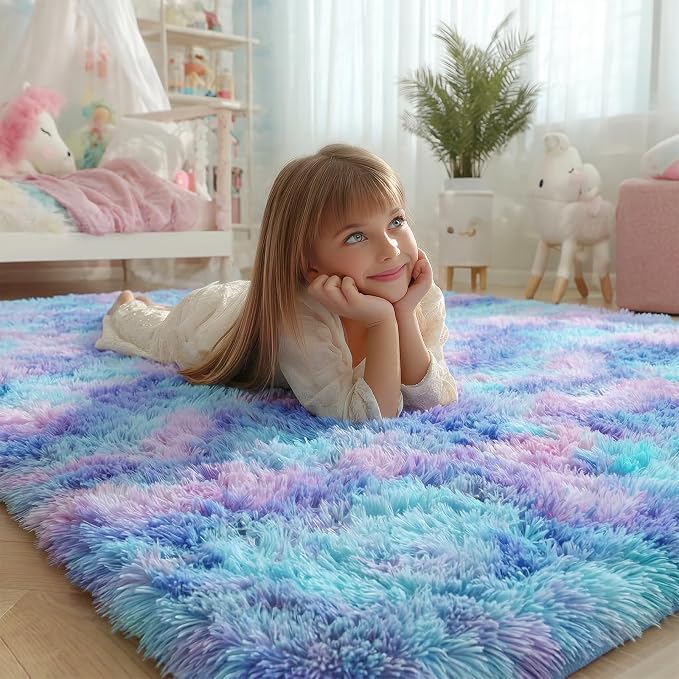 Soft Purple Rainbow Rugs for Living Room, Fluffy 5x7 Area Rug, Plush Adorable - Image 2