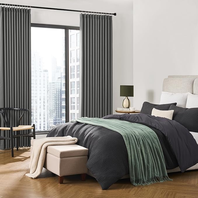 Grey Pinch Pleat Curtains & Drapes 120 Inches Long 2 Panels Set, Soundproof - Image 4