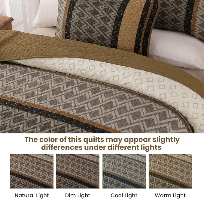 Dinjoy Boho Queen Quilt Set, Striped Bedspread Queen Size, 3 Pieces Micofiber - Image 7