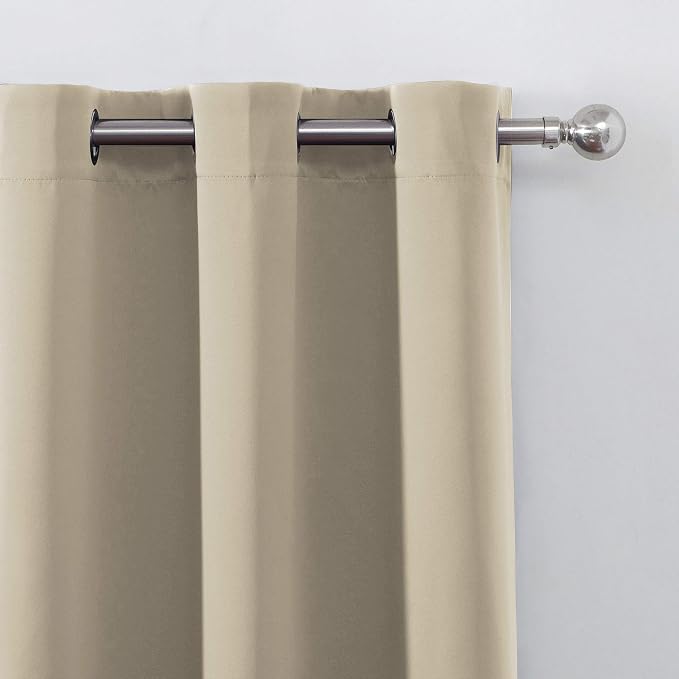 Beige Blackout Curtains 66 x 63 Inch Length/Set of 2 Curtain Panels/Thermal - Image 6