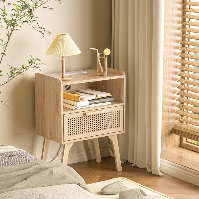 Lerliuo Rattan Nightstand with Charging Station, Boho Night Stand | Handmade - Image 7