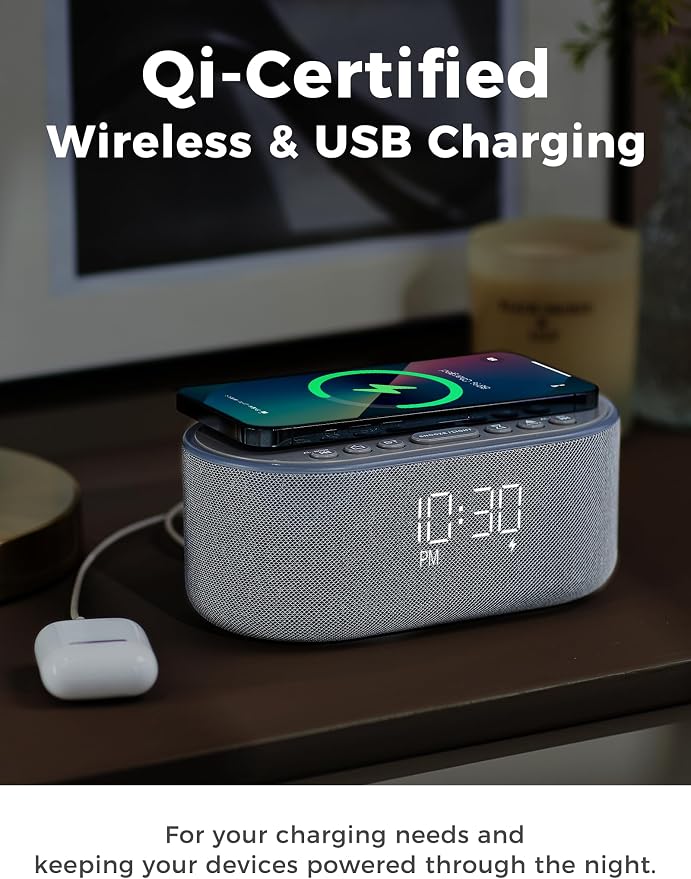 Odokee Qi Certified Wireless Charging Alarm Clock Radio - Image 3
