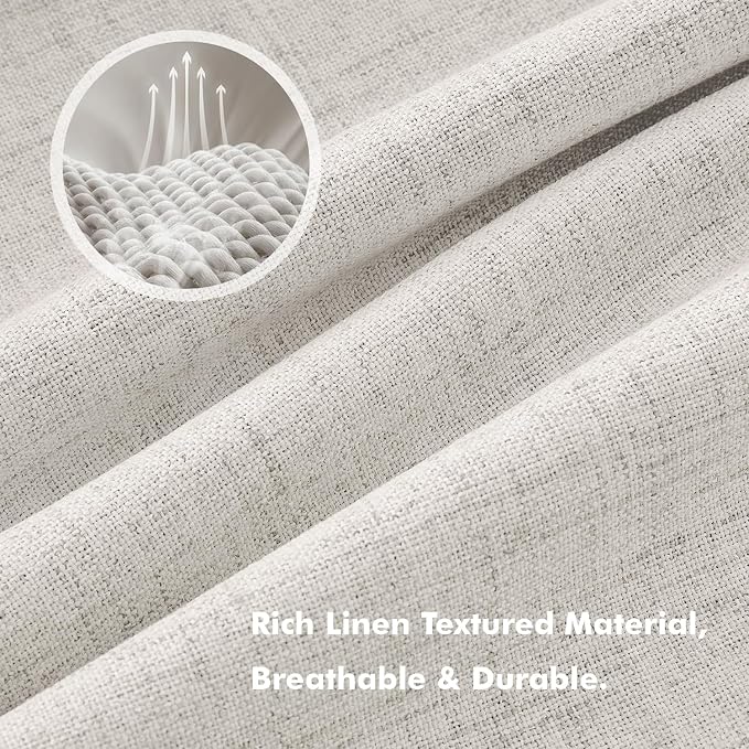 MIULEE 100% Blackout Linen Curtains 42 x 72 Inch Cream White 2 Panels | Thermal - Image 3