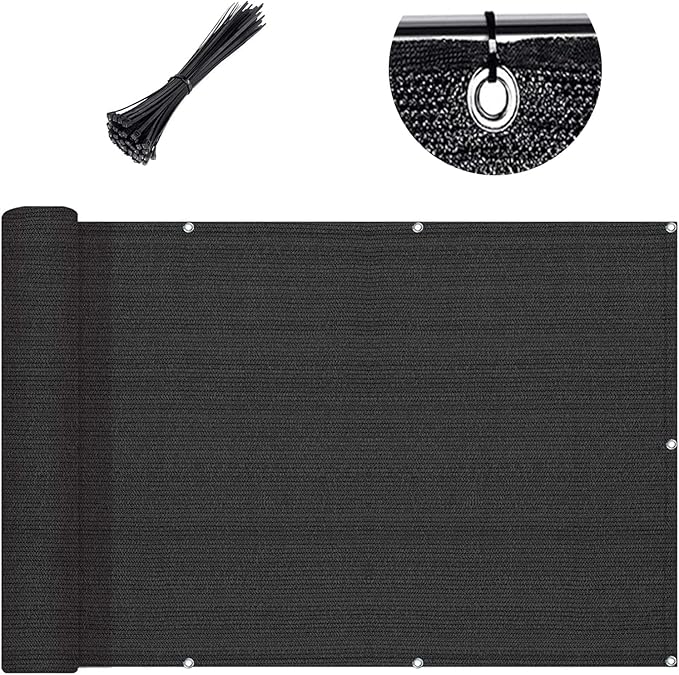 Custom Size 3'x4' Black Balcony Privacy Screen 90% UV Block | Windscreen Fence by SUNLAX