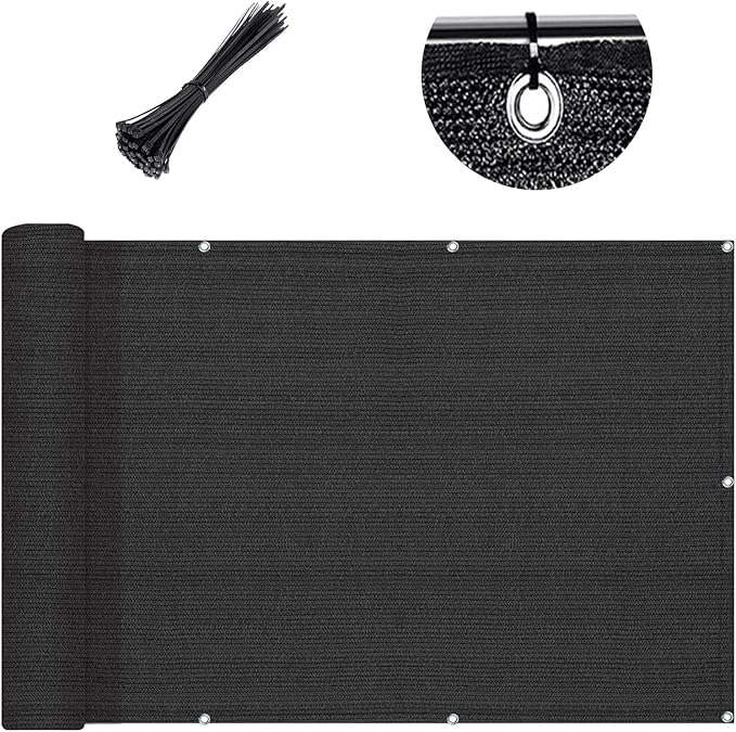 Custom Size 3'x24' Black Balcony Privacy Screen 90% UV Block | Windscreen Fence by SUNLAX