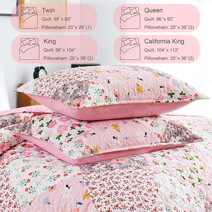Whale Flotilla California King Size Quilt Set, Extra Soft Floral Bedspreads | - Image 5