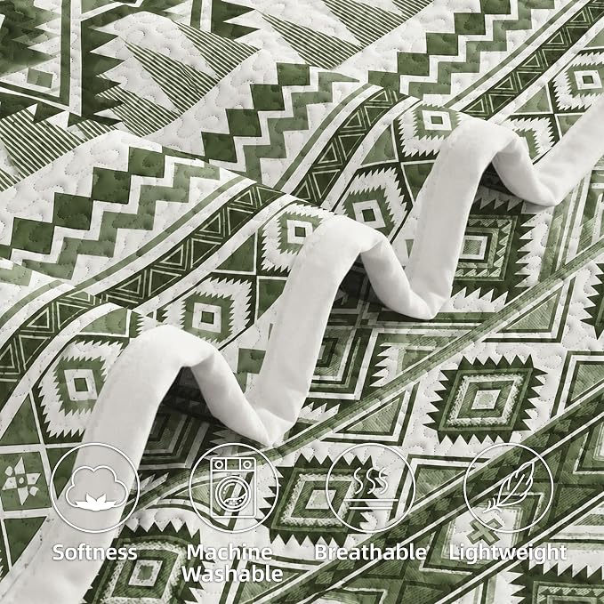 akkialla Reversible Green Boho King/Cal King Quilt Set, 2-Piece Bohemian Aztec - Image 7
