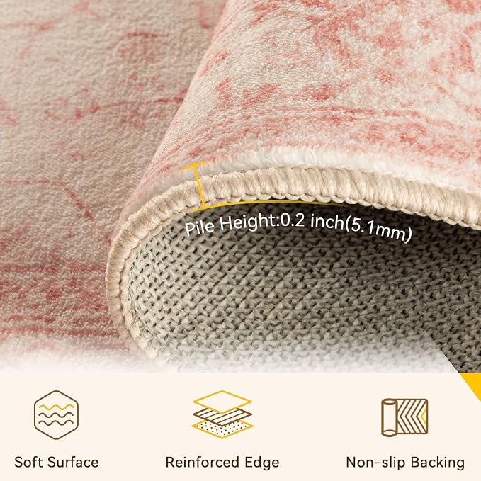 RELEANY Washable Area Rug, Water Repellent, Pet Friendly, Vintage Floral Boho - Image 3