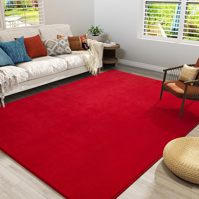 Large Area Rugs for Bedroom Living Room, 8x10 Red Memory Foam Rug | Thickened - Image 6