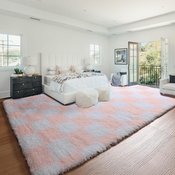 KICMOR Large 6x9 Rugs for Living Room, Soft Fluffy Light Pink and White - Image 7