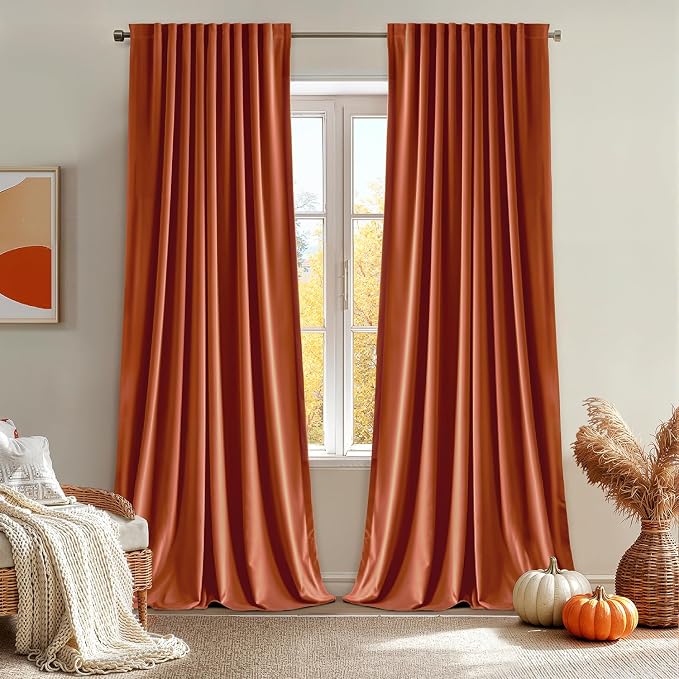 MIULEE Fall Burnt Orange Velvet Blackout Curtains Pinch Pleat 52" Wx90 L | 2 by MIULEE