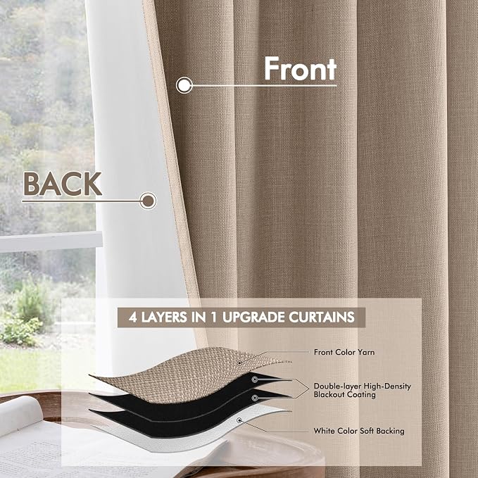 MIULEE 100% Blackout Back Tab Pleat Linen Curtains 50" Wx84 L, Copper Brown | 2 - Image 5