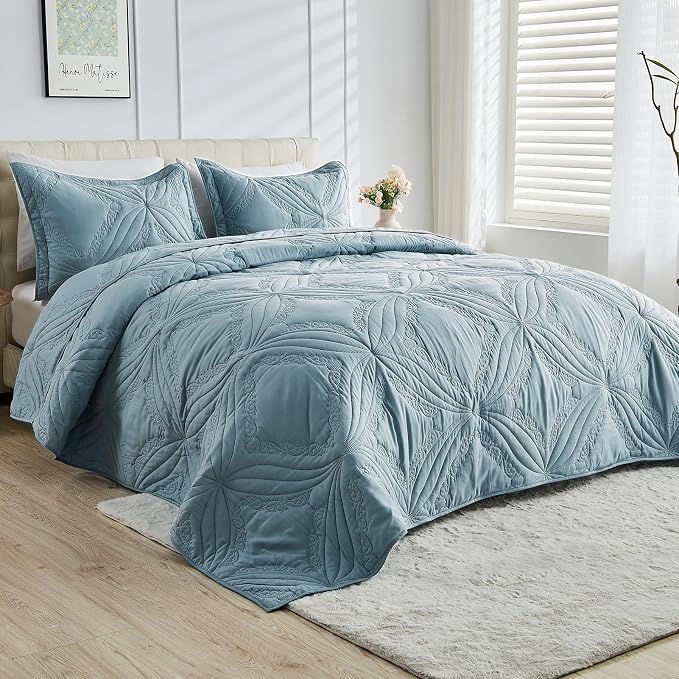 Kingnex Oversized Cal King Bedspreads 120x120 Ultrasonic Quilted Blue | by Kingnex