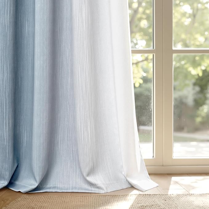 MIULEE Chambray Blue and Greyish White Ombre Blackout Curtains 52Wx54L | Full - Image 9