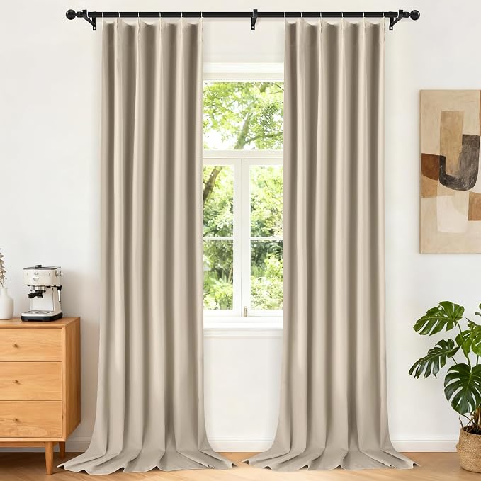 Etherealveil Taupe Pinch Pleated Blackout Curtains 2 Panels 40"x108" | Back Tabs by Etherealveil