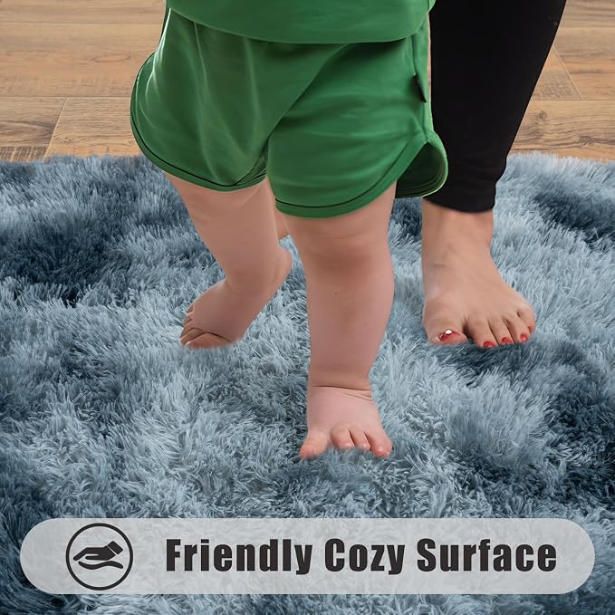 Soft Runner Rugs for Bedroom Hallways, 2x4 Tie-Dyed Blue Grey Fluffy Shag Throw - Image 8