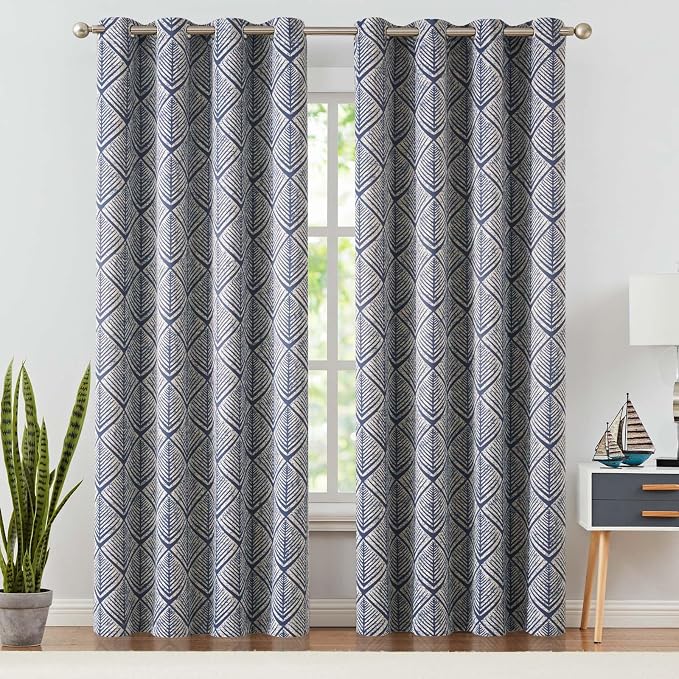 jinchan Blue Blackout Curtains Geometric Patterns Grommet 90 inch 2 Panels | - Image 2