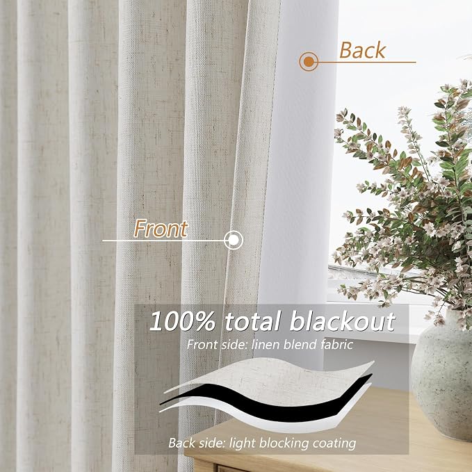 Boho 100 Inches Long 100% Blackout Curtains Room Darkening Large Window Linen - Image 4