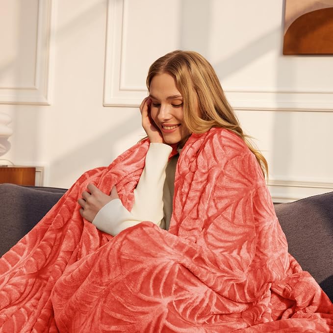 Whale Flotilla Soft Flannel Fleece King Size Bed Blanket, Coral | Cozy - Image 3