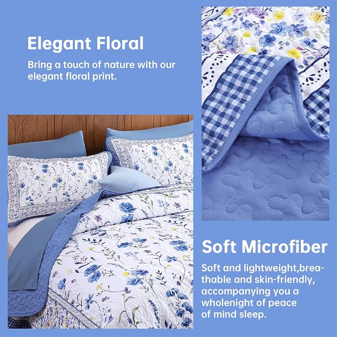 WONGD Bedding Floral Quilt Set King - Image 4