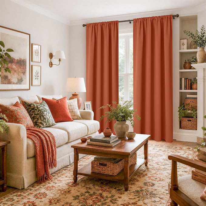 BGment Terracotta Blackout Curtains 84 Inches Long Rod Pocket | Room Darkening - Image 3