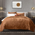 RECYCO Channel Box Stitch Velvet Quilt Set, Queen Size, Rusty Burnt Orange | by RECYCOHOMECOLLECTION