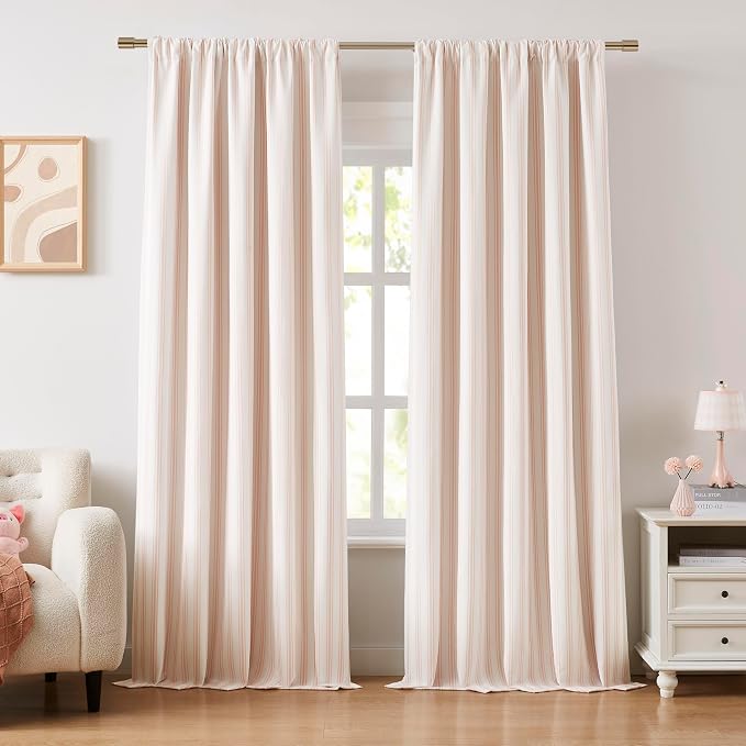 ZJDECOR Pink Stripe Full Blackout Curtain Panels 84 Inches Long, Rod Pocket | by ZJDECOR