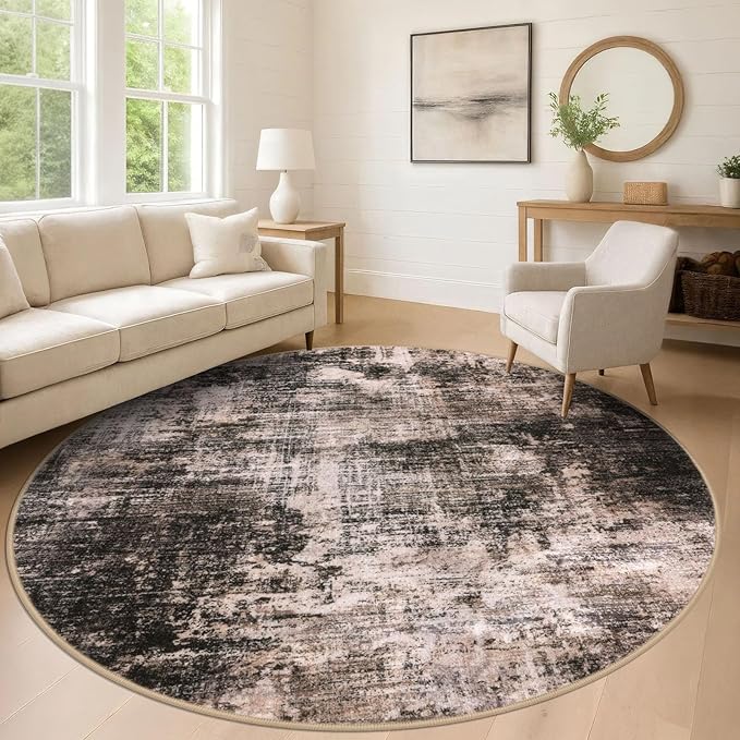 Abstract Round Area Rug 8 Ft Washable Circle Rugs Large Round Rug Non Slip Thin by iOhouze