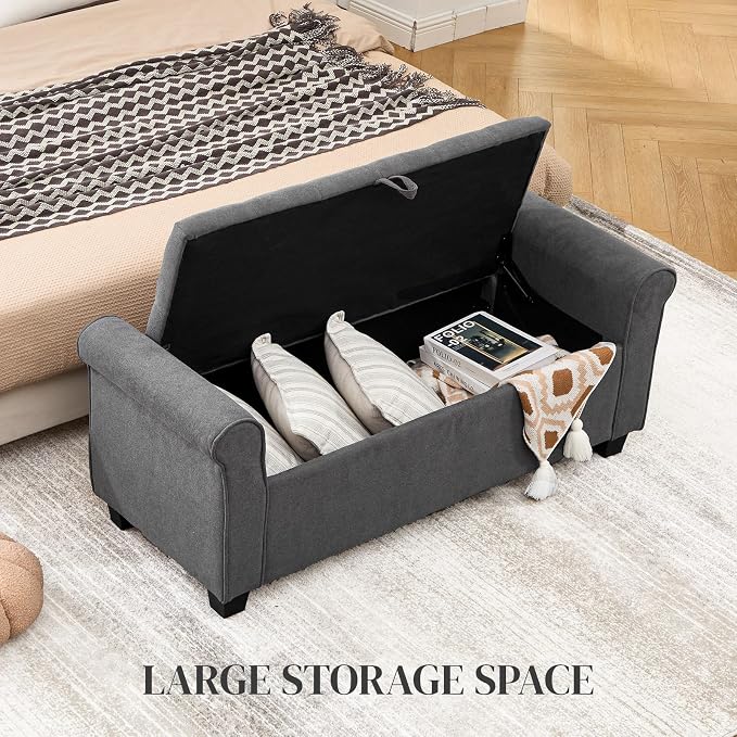 49" End of Bed Storage Bench for Bedroom, Upholstered Storage Ottoman | Easy - Image 3