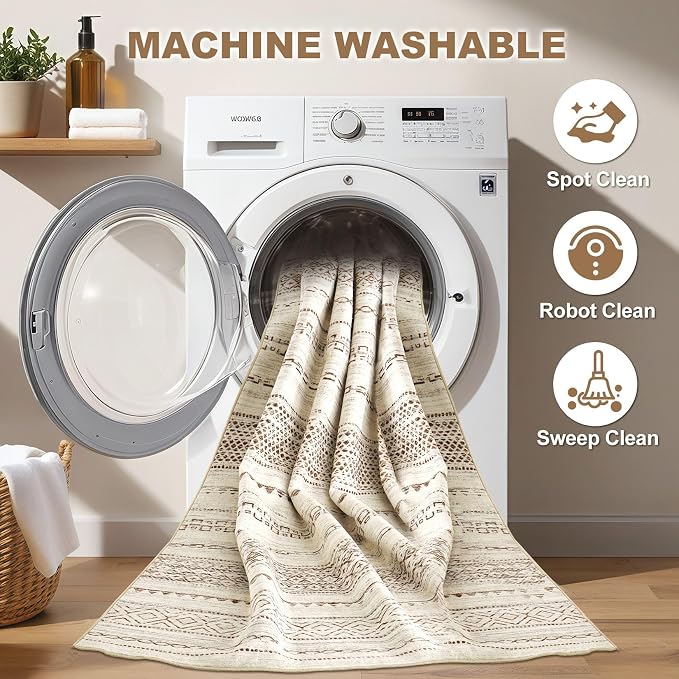 Nakagishi Boho 5x8 Area Rug Living Room Rugs Machine Washable Brown | Soft - Image 2