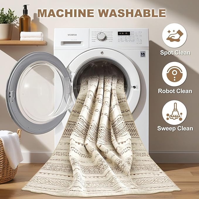 Nakagishi Boho 7x9 Area Rug Living Room Rugs Machine Washable Brown | Soft - Image 2